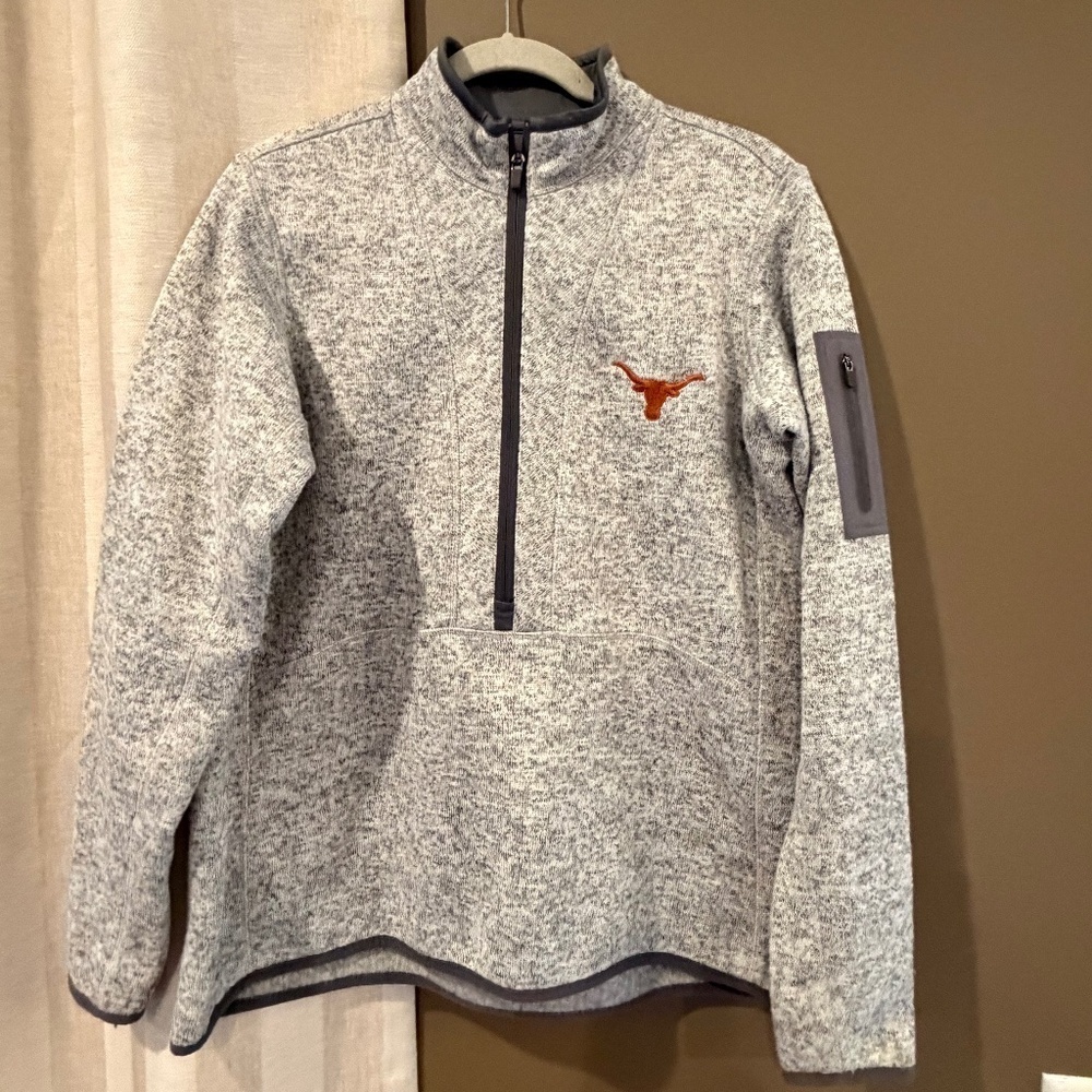 Texas Longhorns Women's Antigua Half Zip Sweater Oatmeal College, Size XL
